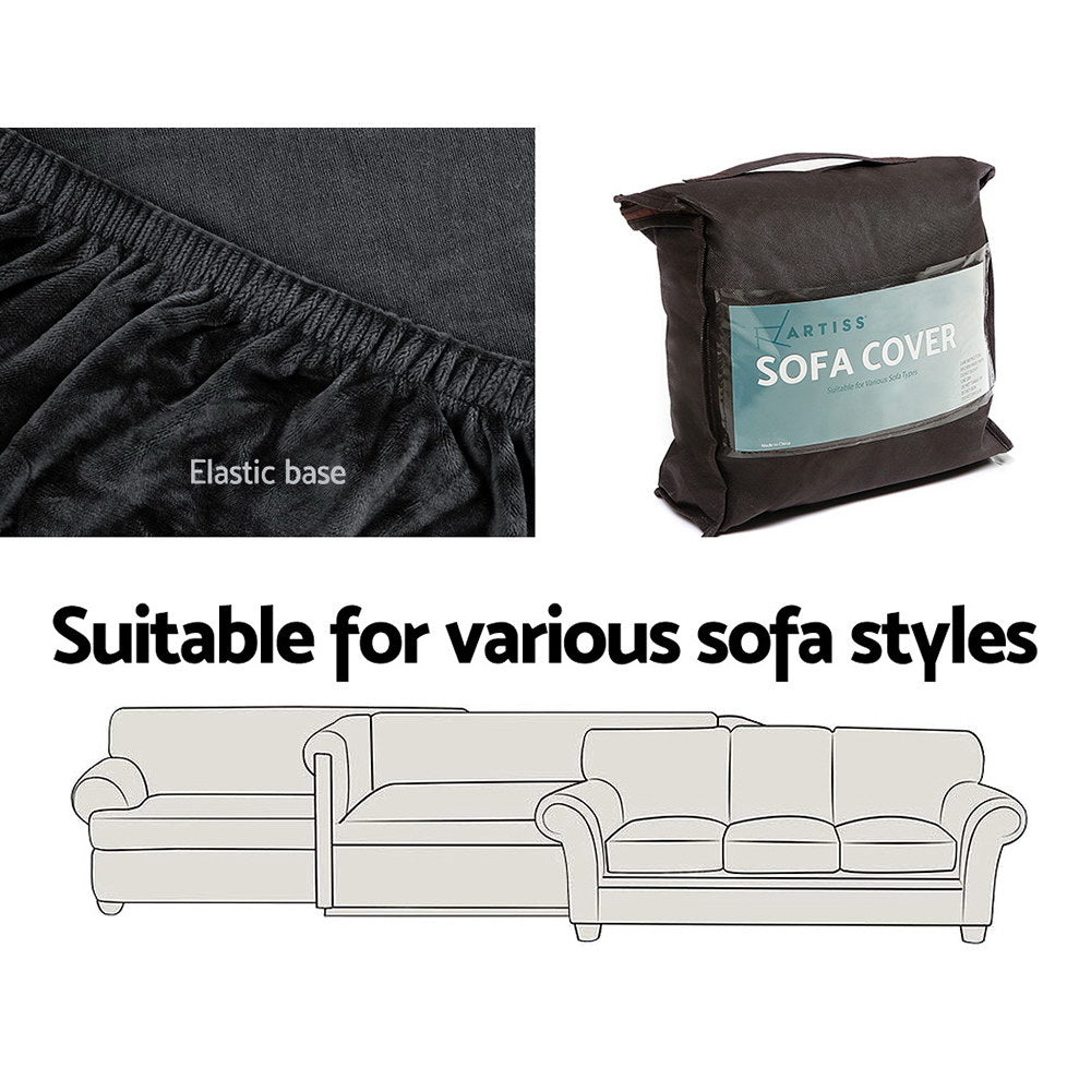 Artiss Velvet Sofa Cover Plush Couch Cover Lounge Slipcover 3 Seater Black.