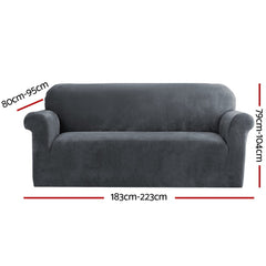 Artiss Velvet Sofa Cover Plush Couch Cover Lounge Slipcover 3 Seater Grey.