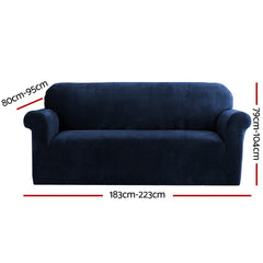Artiss Velvet Sofa Cover Plush Couch Cover Lounge Slipcover 3 Seater Sapphire.