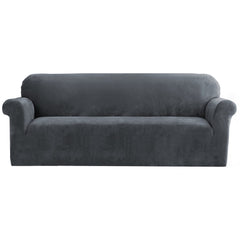 Artiss Velvet Sofa Cover Plush Couch Cover Lounge Slipcover 4 Seater Grey.