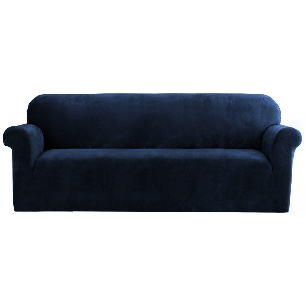 Artiss Velvet Sofa Cover Plush Couch Cover Lounge Slipcover 4 Seater Sapphire.