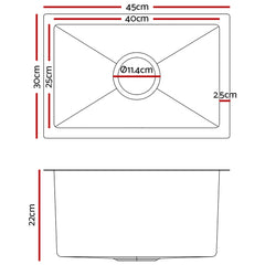 Cefito 30cm x 45cm Stainless Steel Kitchen Sink Under/Top/Flush Mount Silver