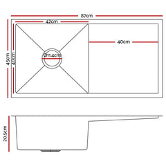 Cefito 87cm x 45cm Stainless Steel Kitchen Sink Under/Top/Flush Mount Silver