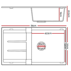 Cefito Stone Kitchen Sink 860X500MM Granite Under/Topmount Basin Bowl Laundry Black
