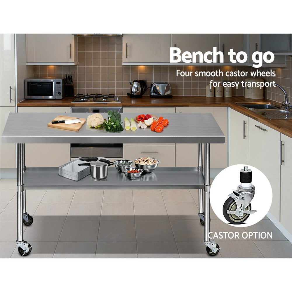 Cefito 1829 x 762mm Commercial Stainless Steel Kitchen Bench with 4pcs Castor Wheels