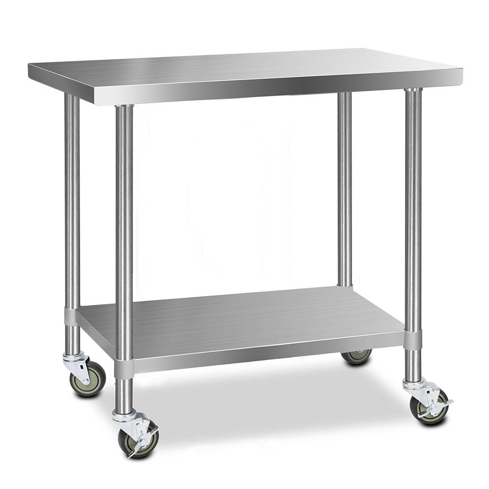 Cefito 430 Stainless Steel Kitchen Benches Work Bench Food Prep Table with Wheels 1219MM x 610MM