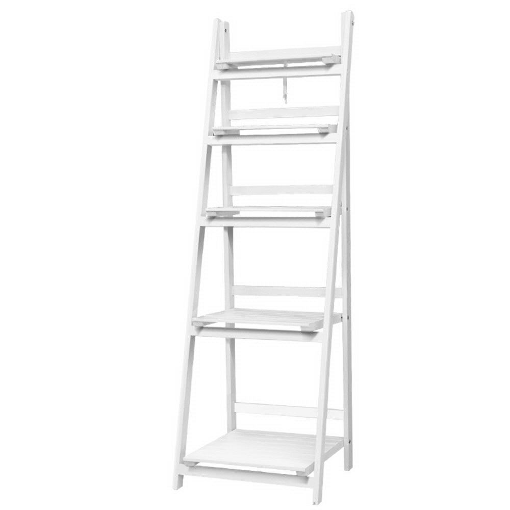 Artiss Display Shelf 5 Tier Wooden Ladder Stand Storage Book Shelves Rack White