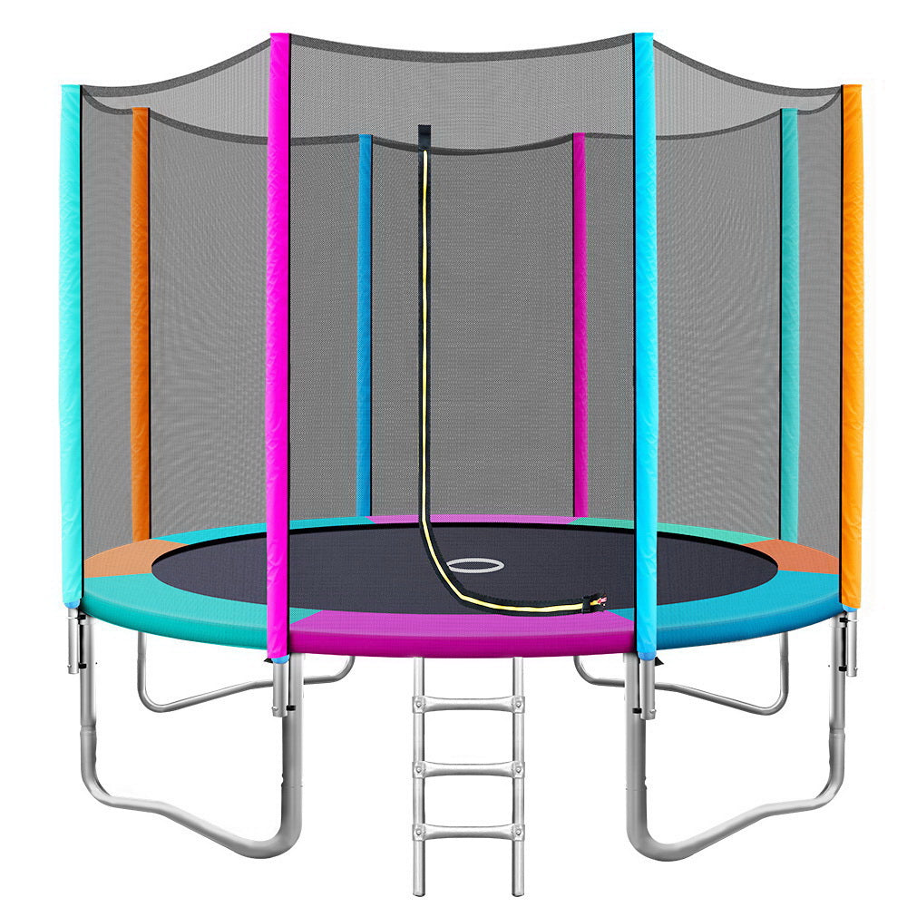 10FT Trampoline Round Trampolines Kids Safety Net Enclosure Pad Outdoor Gift Multi-coloured