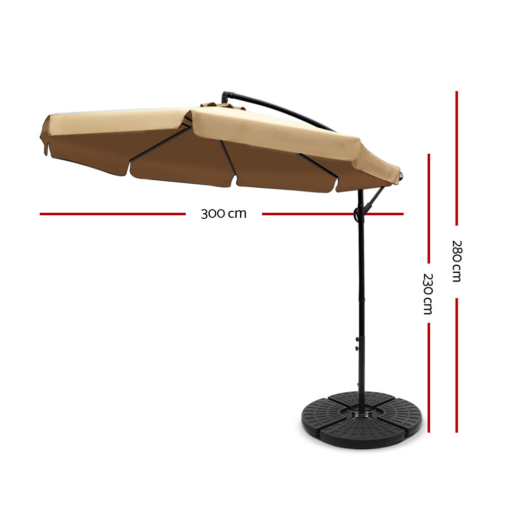 Instahut 3M Umbrella with 48x48cm Base Outdoor Umbrellas Cantilever Sun Beach UV Beige