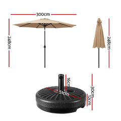 Instahut Outdoor Umbrella 3m Base Beach Pole Garden Tilt Sun Patio UV Beige