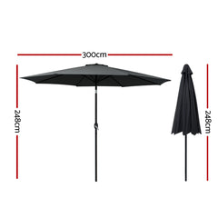 Instahut Outdoor Umbrella 3m Umbrellas Garden Beach Tilt Sun Patio Deck Pole UV