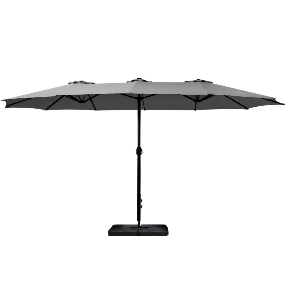 Instahut Outdoor Umbrella Beach Twin Base Stand Garden Sun Shade Charcoal 4.57m