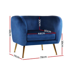 Artiss Armchair Lounge Arm Chair Sofa Accent Armchairs Chairs Couch Velvet Navy.