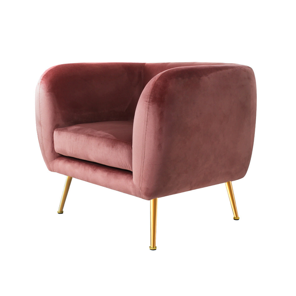 Artiss Armchair Lounge Sofa Arm Chair Accent Chairs Armchairs Couch Velvet Pink.