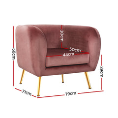 Artiss Armchair Lounge Sofa Arm Chair Accent Chairs Armchairs Couch Velvet Pink.