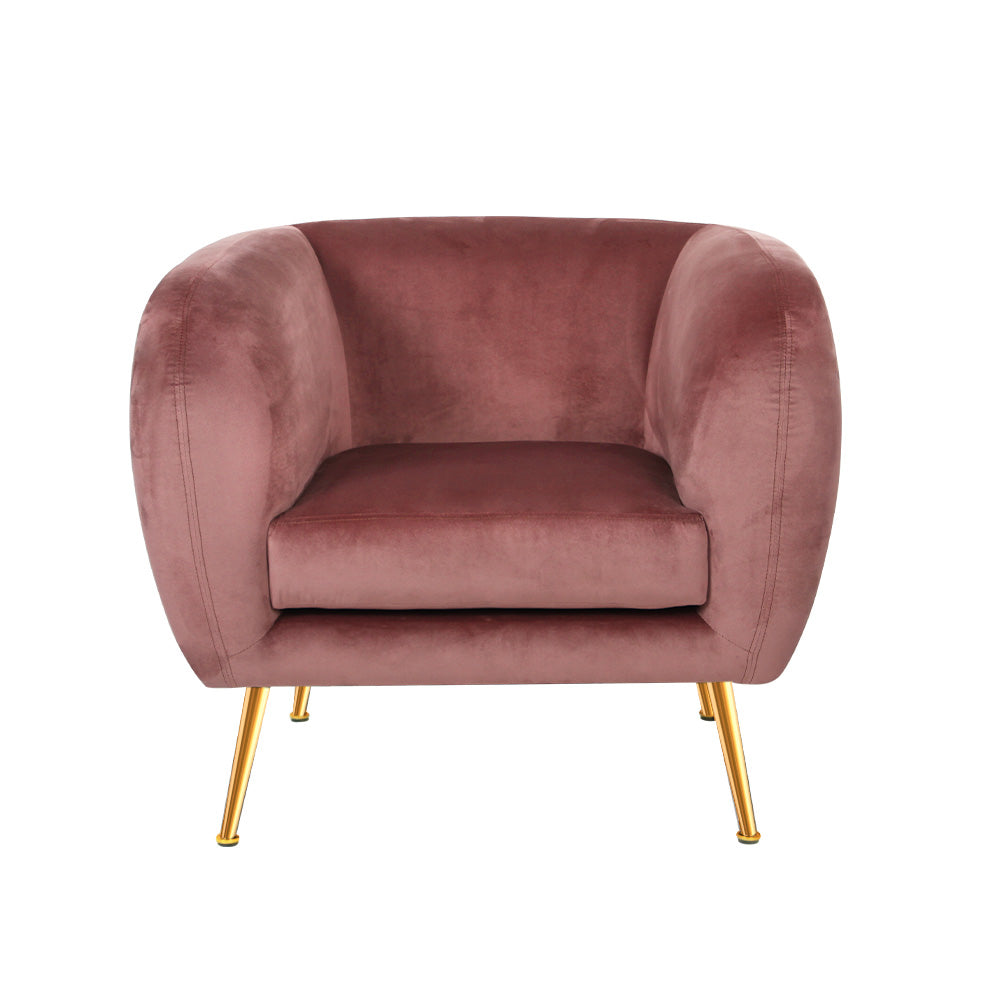 Artiss Armchair Lounge Sofa Arm Chair Accent Chairs Armchairs Couch Velvet Pink.