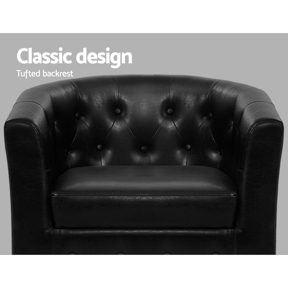 Artiss Armchair Lounge Chair Ottoman Tub Accent Chairs PU Leather Sofa Armchairs Black.