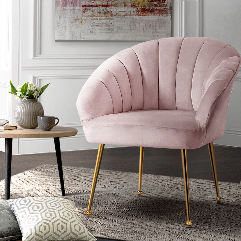Artiss Armchair Lounge Chair Armchairs Accent Chairs Velvet Sofa Pink Couch.