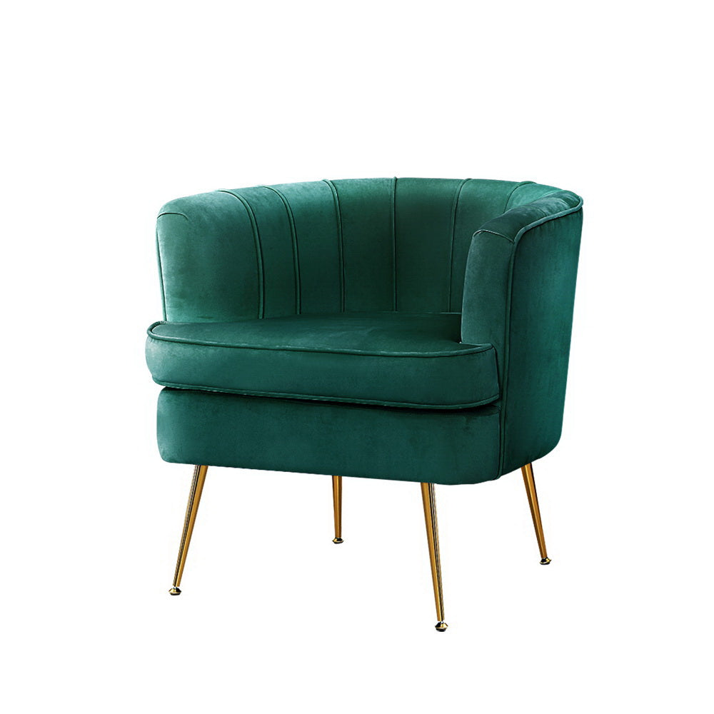 Artiss Armchair Lounge Accent Chair Armchairs Sofa Chairs Velvet Green Couch.