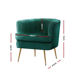 Artiss Armchair Lounge Accent Chair Armchairs Sofa Chairs Velvet Green Couch.