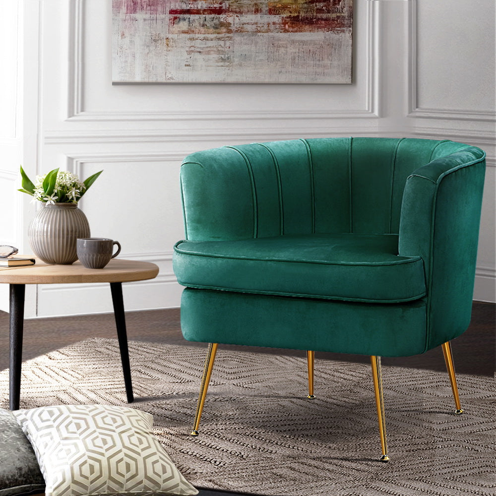 Artiss Armchair Lounge Accent Chair Armchairs Sofa Chairs Velvet Green Couch.