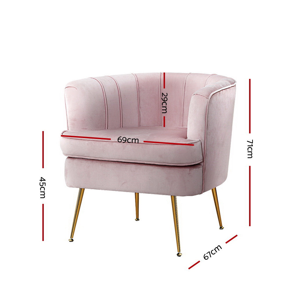 Artiss Armchair Lounge Chair Accent Armchairs Sofa Chairs Velvet Pink Couch.