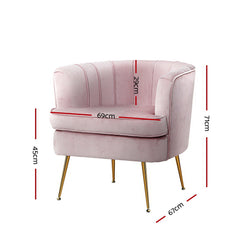 Artiss Armchair Lounge Chair Accent Armchairs Sofa Chairs Velvet Pink Couch.