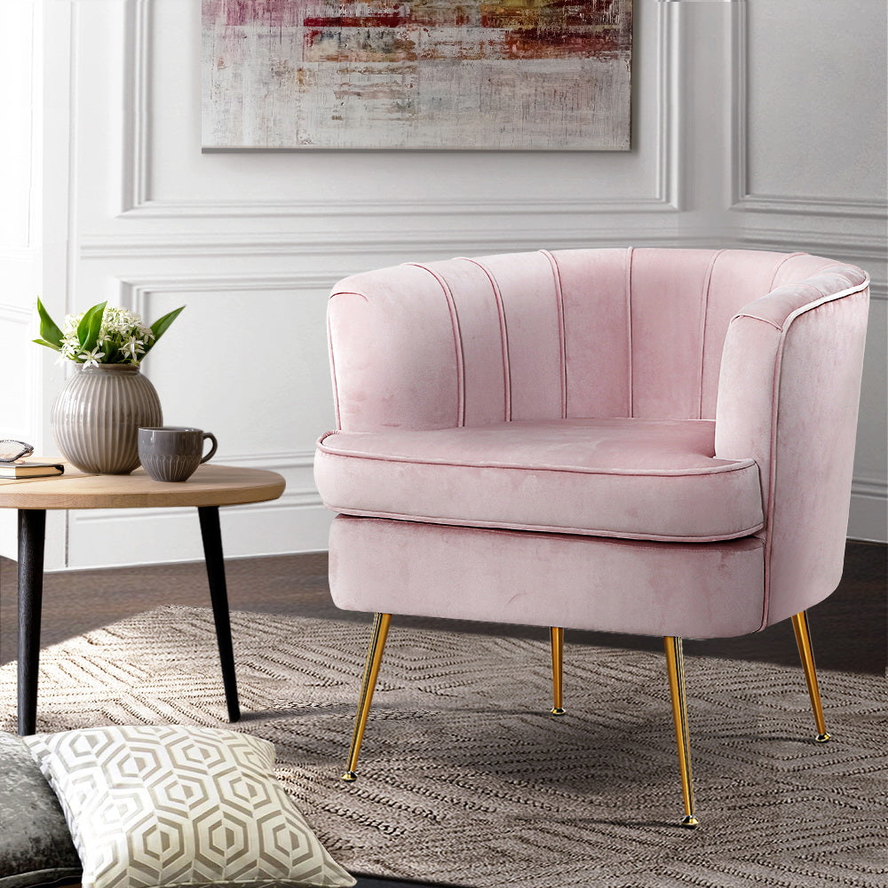 Artiss Armchair Lounge Chair Accent Armchairs Sofa Chairs Velvet Pink Couch.