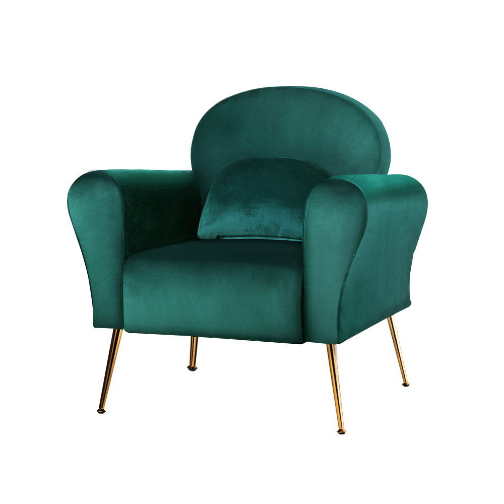 Artiss Armchair Lounge Chair Accent Armchairs Chairs Sofa Green Cushion Velvet.