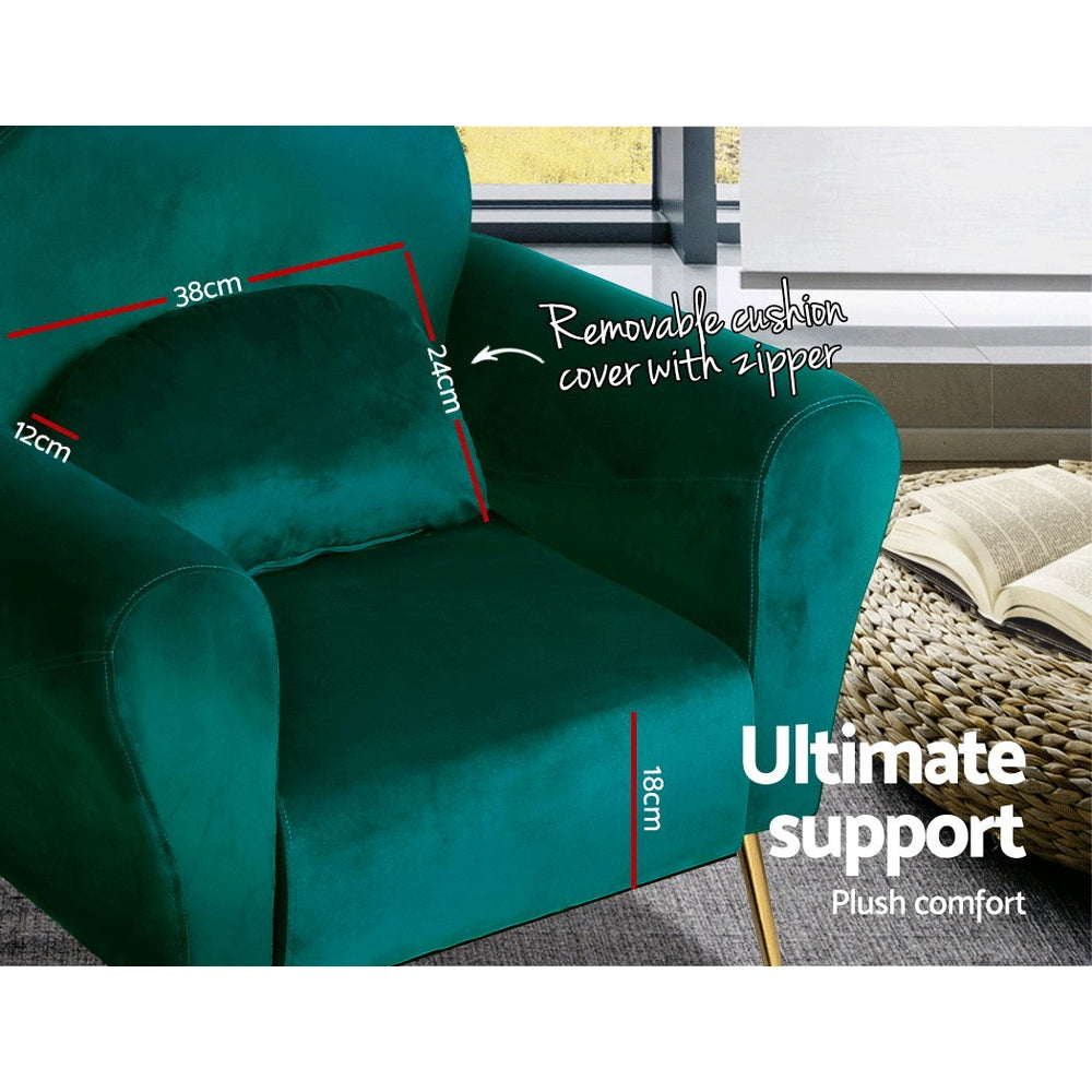 Artiss Armchair Lounge Chair Accent Armchairs Chairs Sofa Green Cushion Velvet.