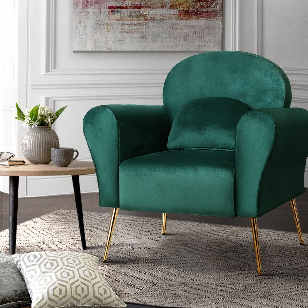 Artiss Armchair Lounge Chair Accent Armchairs Chairs Sofa Green Cushion Velvet.