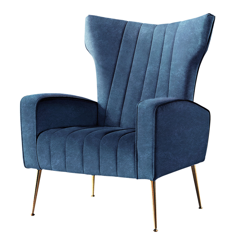 Artiss Armchair Lounge Accent Chairs Armchairs Chair Velvet Sofa Navy Blue Seat.