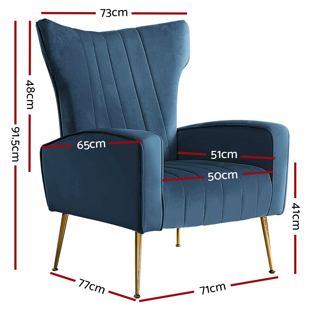 Artiss Armchair Lounge Accent Chairs Armchairs Chair Velvet Sofa Navy Blue Seat.