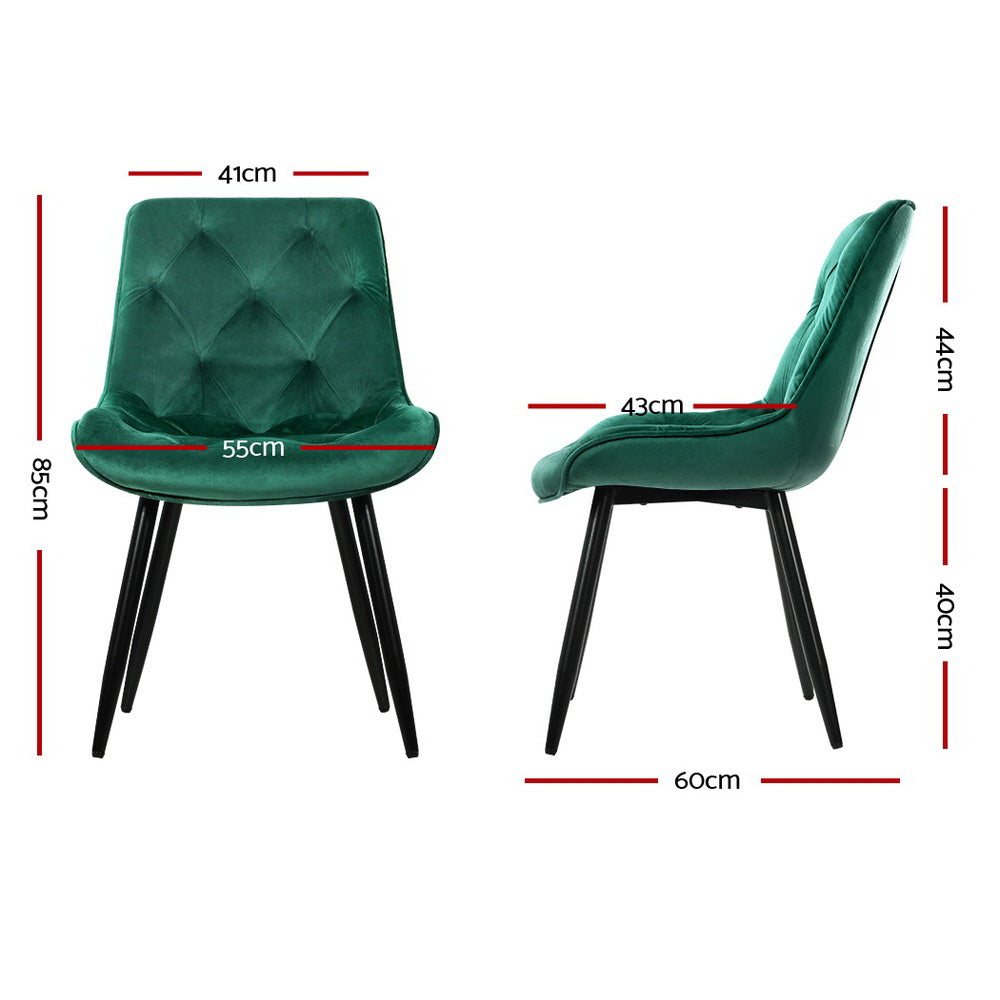 Artiss Set of 2 Starlyn Dining Chairs Kitchen Chairs Velvet Padded Seat Green