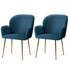 Artiss  Set of 2 Kynsee Dining Chairs Armchair Cafe Chair Upholstered Velvet Blue