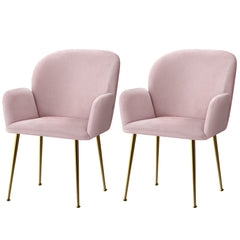 Artiss  Set of 2 Kynsee Dining Chairs Armchair Cafe Chair Upholstered Velvet Pink