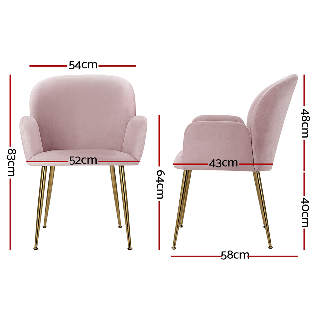 Artiss  Set of 2 Kynsee Dining Chairs Armchair Cafe Chair Upholstered Velvet Pink