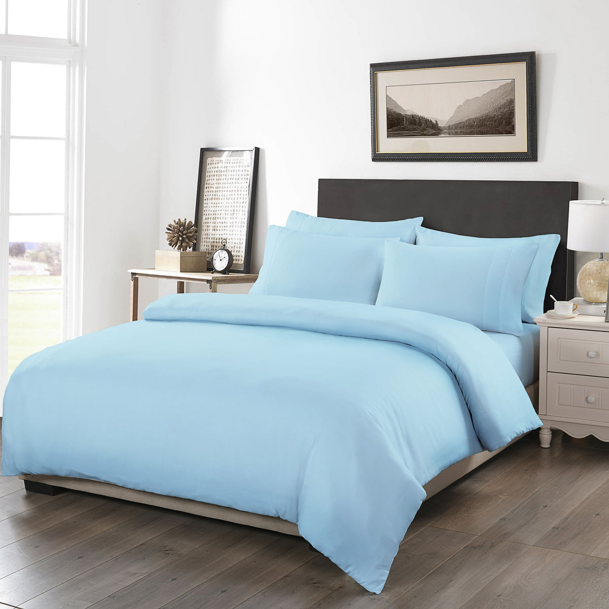 Royal Comfort 1200TC 6 Piece Fitted Sheet Quilt Cover & Pillowcase Set UltraSoft - Double - Sky Blue