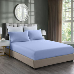 Royal Comfort 2000TC 3 Piece Fitted Sheet and Pillowcase Set Bamboo Cooling - Double - Light Blue