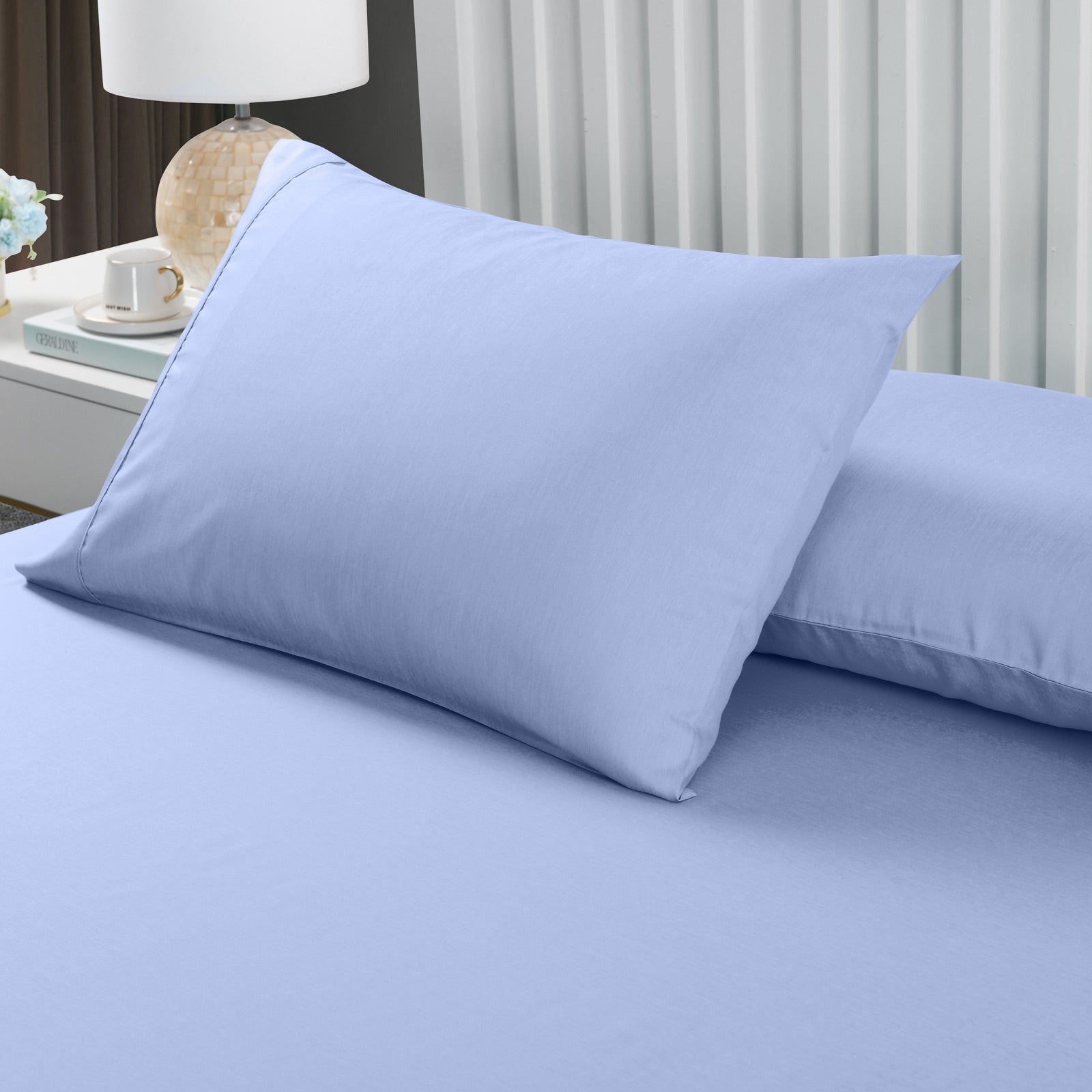 Royal Comfort 2000TC 3 Piece Fitted Sheet and Pillowcase Set Bamboo Cooling - Double - Light Blue