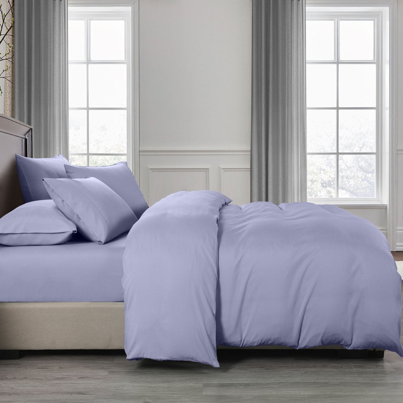 Royal Comfort 2000TC 6 Piece Bamboo Sheet & Quilt Cover Set Cooling Breathable - Double - Lilac Grey