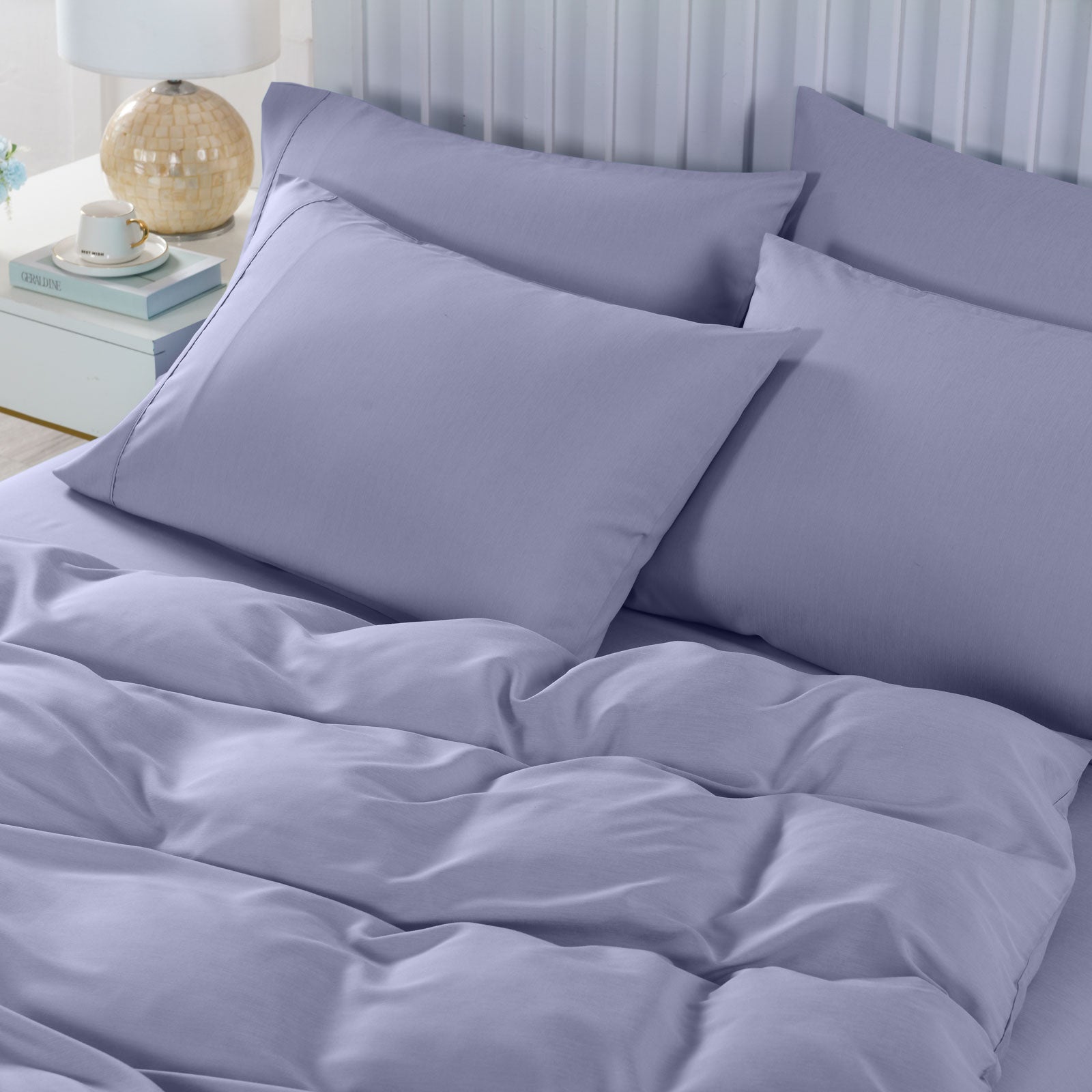 Royal Comfort 2000TC 6 Piece Bamboo Sheet & Quilt Cover Set Cooling Breathable - Queen - Lilac Grey