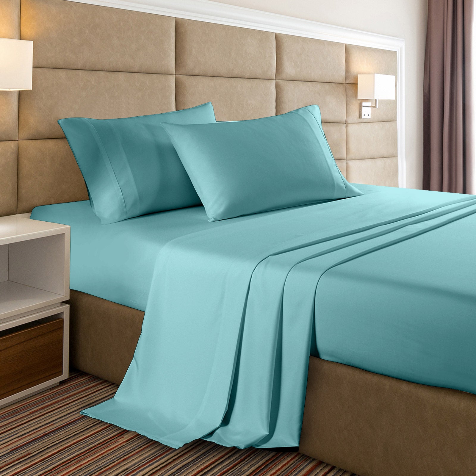 Casa Decor 2000 Thread Count Bamboo Cooling Sheet Set Ultra Soft Bedding - Double - Aqua