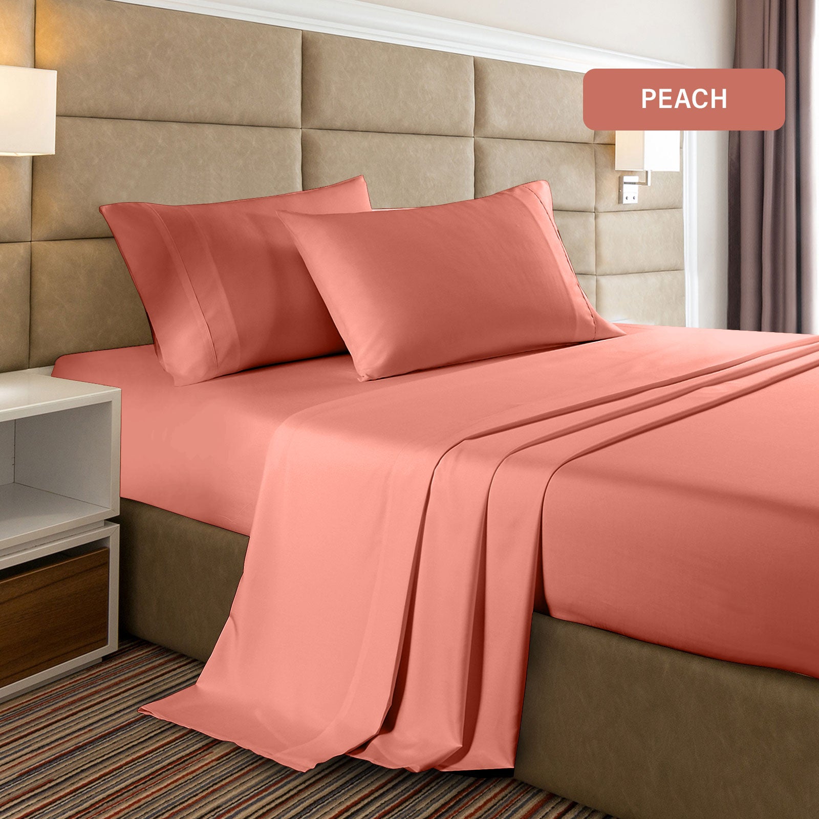 Casa Decor 2000 Thread Count Bamboo Cooling Sheet Set Ultra Soft Bedding - Double - Peach