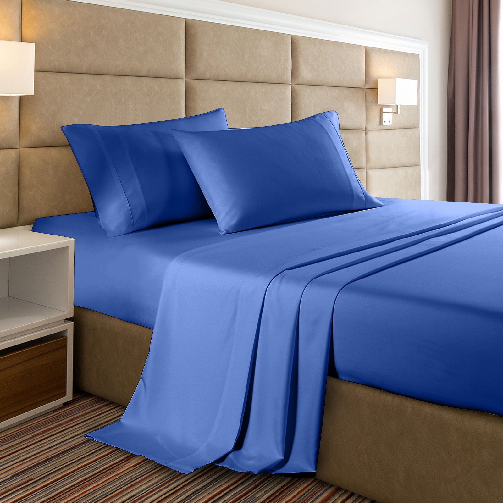 Casa Decor 2000 Thread Count Bamboo Cooling Sheet Set Ultra Soft Bedding - Double - Royal Blue