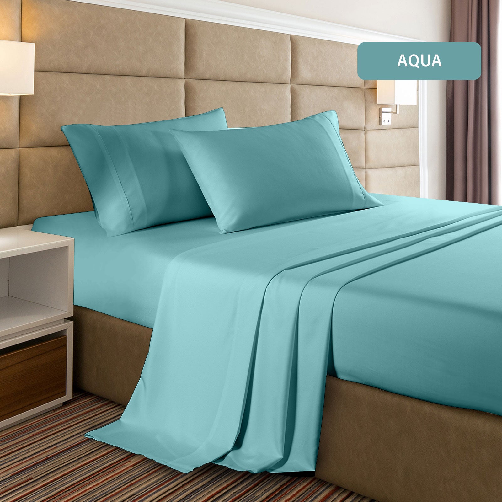 Casa Decor 2000 Thread Count Bamboo Cooling Sheet Set Ultra Soft Bedding - Queen - Aqua