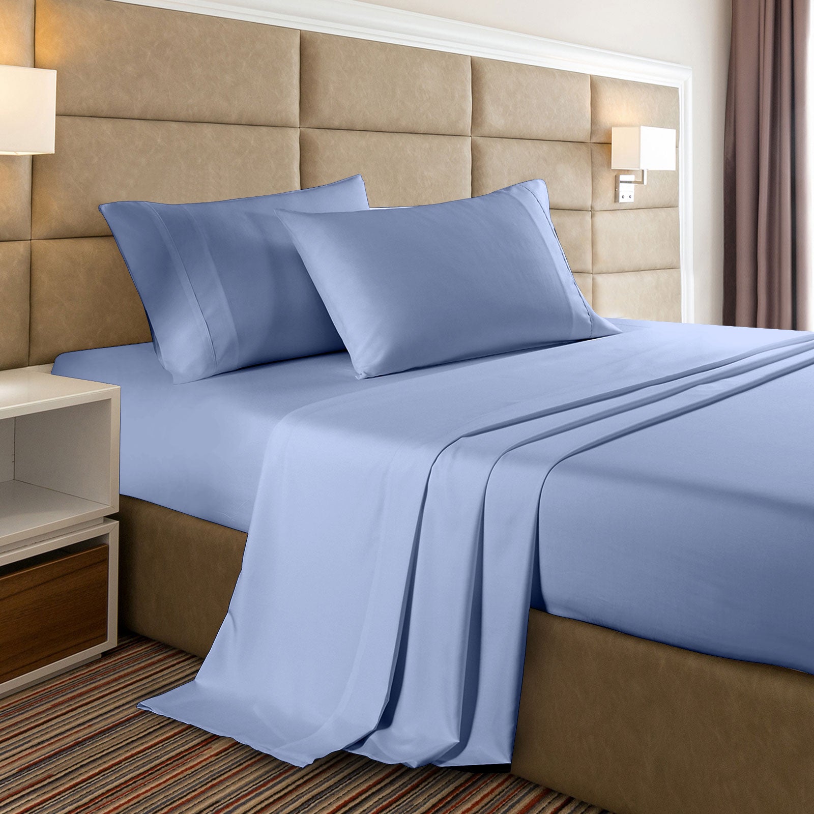 Casa Decor 2000 Thread Count Bamboo Cooling Sheet Set Ultra Soft Bedding - King - Light Blue