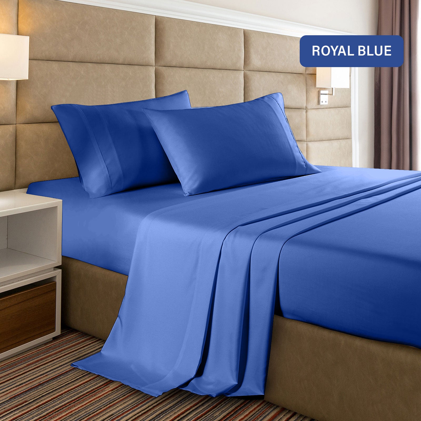 Casa Decor 2000 Thread Count Bamboo Cooling Sheet Set Ultra Soft Bedding - King Single - Royal Blue