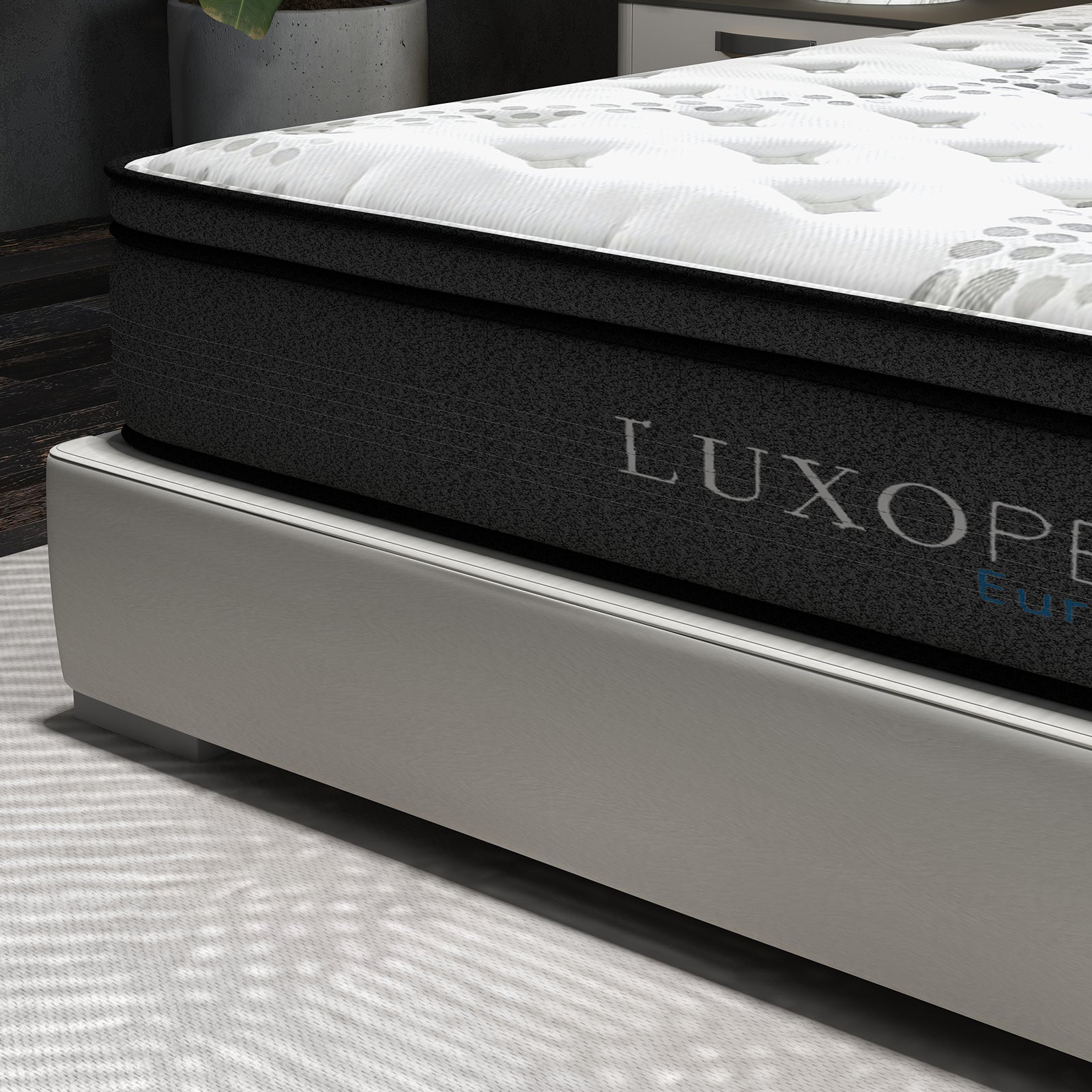 Luxopedic Pocket Spring Mattress 5 Zone 32CM Euro Top Memory Foam Medium Firm - Queen - White  Grey