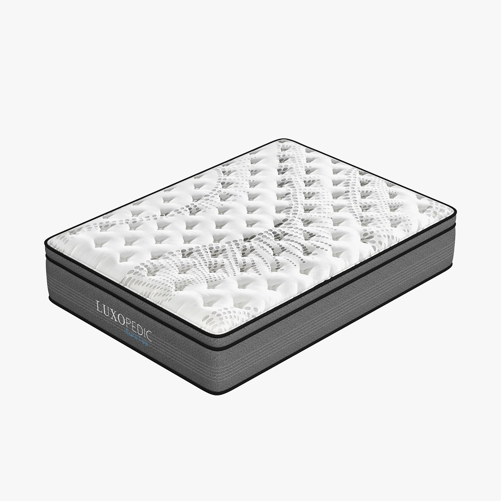 Luxopedic Pocket Spring Mattress 5 Zone 32CM Euro Top Memory Foam Medium Firm - King - White  Grey